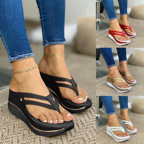 Summer Women Hollow Out Sandals Platform Flip Flops Wedge Slip On High Shoes