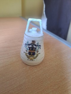 Carmen China Model of Bomb dropped on Bury St Edmunds with Rugby Crest
