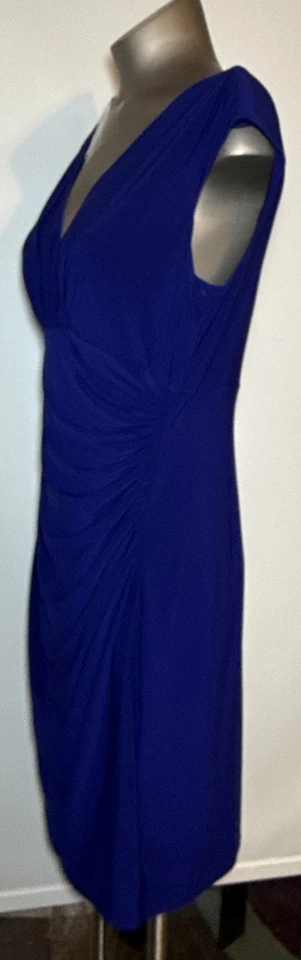 Vestido Lauren Ralph 12 Púrpura Elastizado Noche Fiesta Formal Manga Corta Acanalado Foto 4 de 4