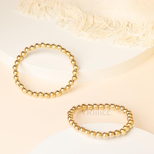Gold Beaded Bracelets Set for Women Stretch Bracelet Bead Ball Stackable Chunky - Picture 4 of 5