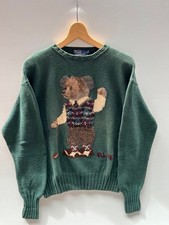 Vintage Polo Ralph Lauren Polo Bear Sweater Hand Knit RL'92 Green Men's Size M