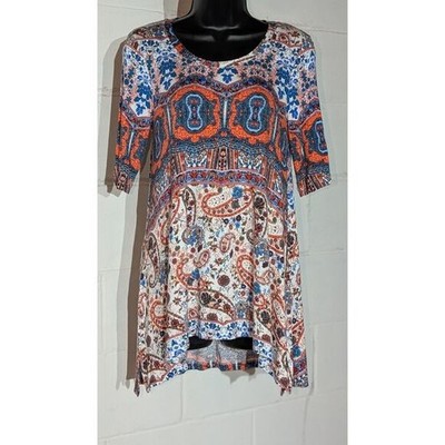 Cupio Paisley Print Tunic Top Blouse 3/4 Sleeves Bohemian Style Small