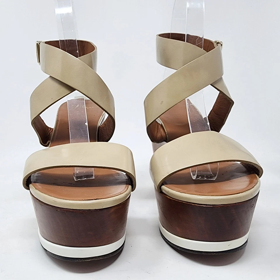 Sandalias de cuña Givenchy con plataforma de madera para mujer 38/8 bronceadas con tiras de cuero hebilla  Foto 4 de 4