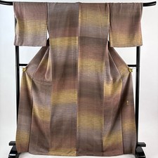 JAPANESE KIMONO FINE PATTERN BROWN 170cm 5 ft 7 in PURE SILK FF11069