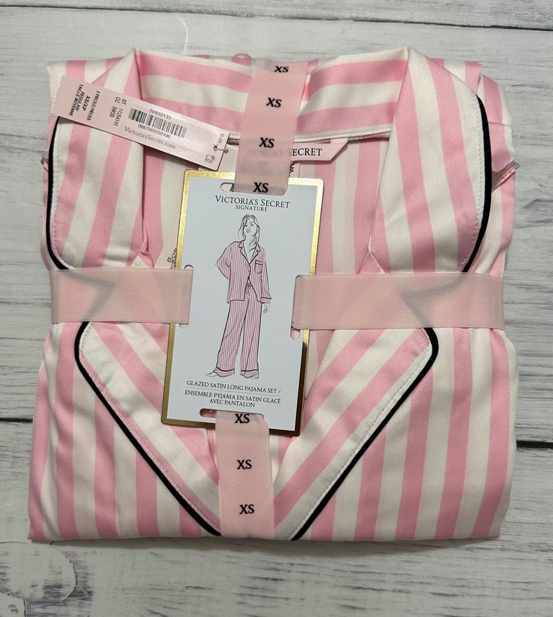 Victoria's Secret Afterhours Satin Pajama Set Iconic Stripe pink