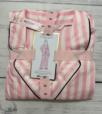 Victoria's Secret Afterhours Satin Pajama Set Iconic Stripe pink