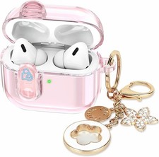 Clear AirPods Pro 3 Case with Safety Lock, Soft TPU  Bling Keychain