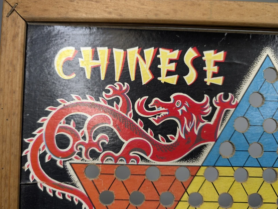 Jogo de tabuleiro damas chinês vintage transograma brinquedos estrutura de madeira dragão mármore - Imagem 4 de 4