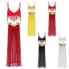 Women Crop Top 2-piece Set India Dance Costume Clubwear Maxi Skirt Adult Belly