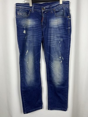 DSQUARED2 Dean Jean Blue Denim Stretch Distressed Regular Slim Straight Size 48