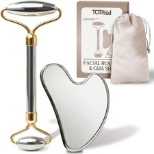 Stainless Steel Face Roller Gua Sha Set Unbreakable Metal Facial Massager 2pc