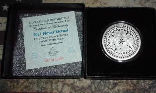 2021 FLOWER ETERNAL PROOF SILVER SHIELD. Comes with box and low COA #397