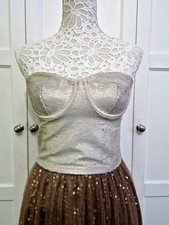 Zara Sequin Pale Gold corset Bra crop Top Size Medium New Without Tags Summer