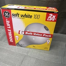 Vtg GE Soft White 100 Watt Double Life Pack Of 6 Appliance Lamp Lightbulbs A19