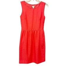 J Crew Factory Dress Womens 00 Orange Pleated Sheath Pockets Crew Neck Zip A0114