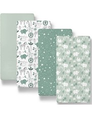 The Peanutshell Safari Animals Bassinet Sheet 4 Pack - Green  White