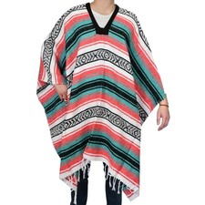 Traditional Mexican Baja Poncho Men and Women Authentic One Size Green-pink