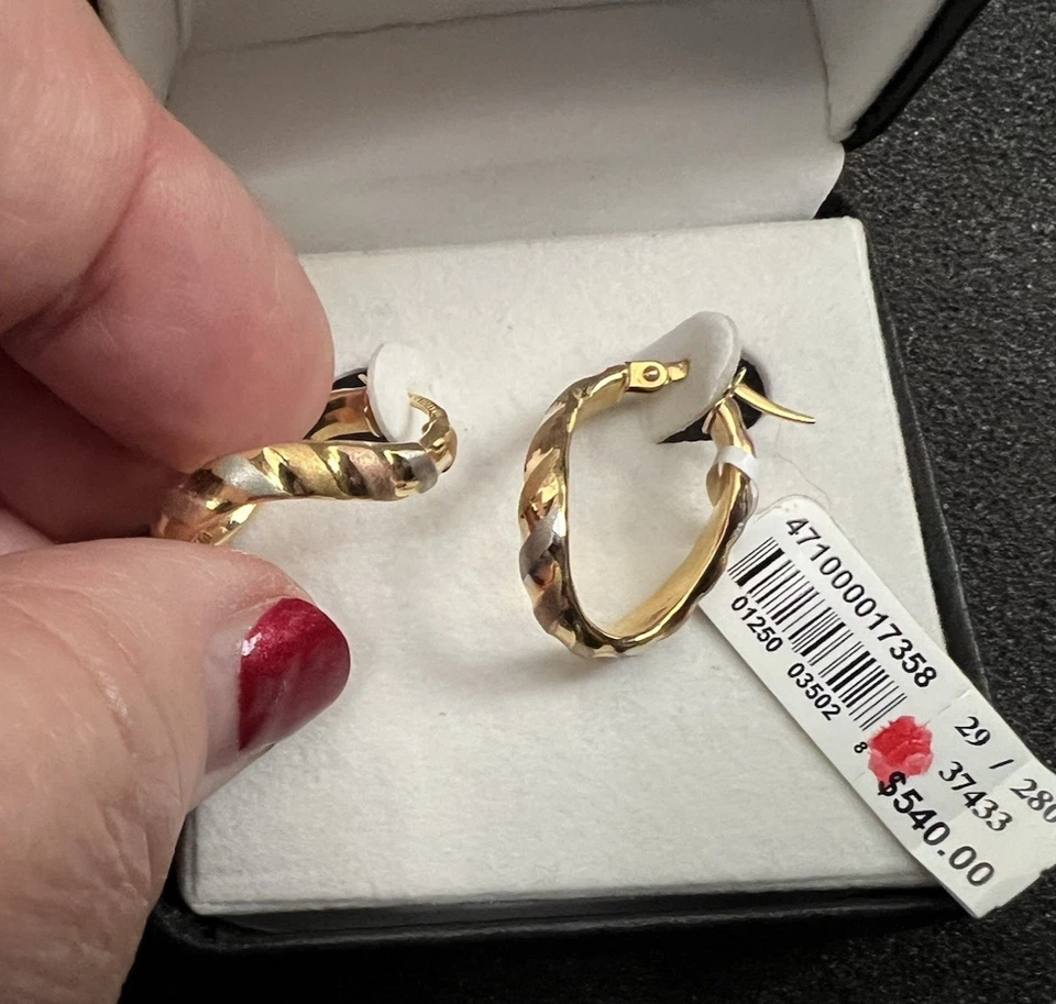 14K Tri-Color Gold 1" Hoop Earrings, 1.8 grams, NIB - Image 3 of 4