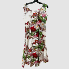 Anthropologie Eva Franco Sun Dress Size 8 Floral Linen A-Line ivory beige red 