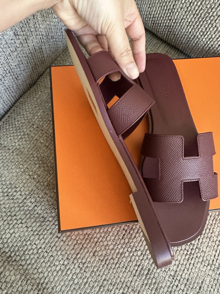 Size 39EU NEW in Box HERMÈS Rouge H Epsom Calfskin Oran Sandals | eBay
