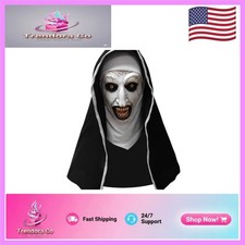 Disguise As a Horror Nun - Full Latex Mask with Black Habit for Spooky Events