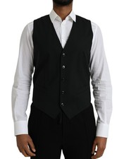 Dolce & Gabbana Black Wool Formal Dress Waistcoat Men's Vest Authentic