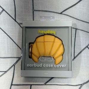 heyday Earbud Case Cover AirPods Gen 3 Yellow Croissant Silicone Carabiner Clip