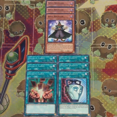 3 x Spell Recycler JOTL-EN004 & Infinite Card/Pot of Duality KICO 1st Ed YuGiOh