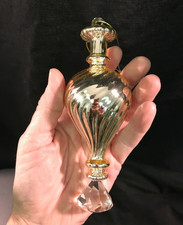 Hand blown Gold Spiral glass finial ornament with crystal drop