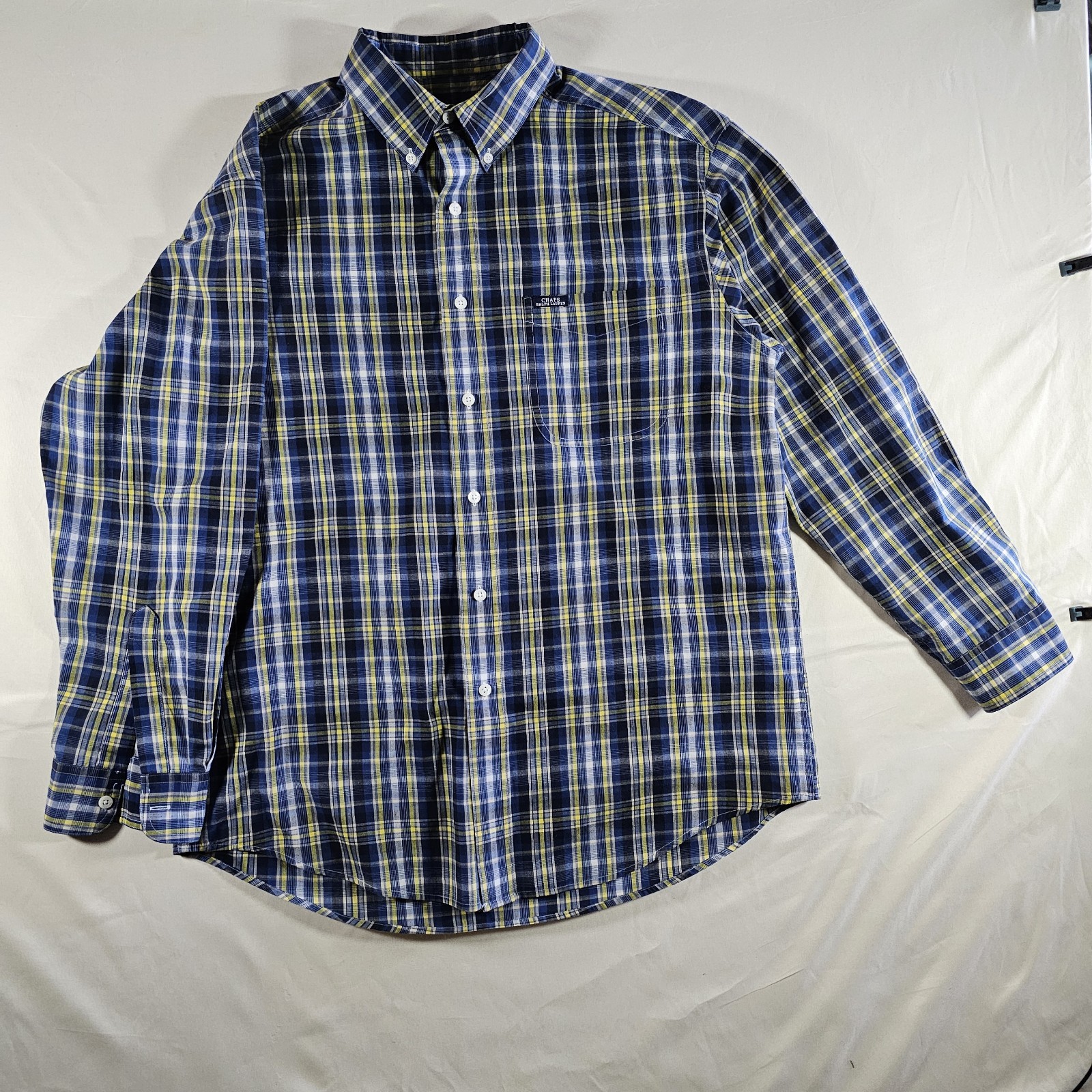 Chaps Ralph Lauren-Mens Long Sleeve Button Down Shirt, Large, Blue Stripes