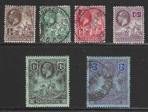 Barbados, 1912, Scott #116-118, 123-125, King George V Issues, Used