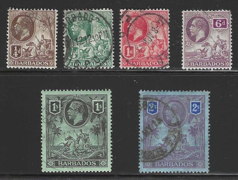 Barbados, 1912, Scott #116-118, 123-125, King George V Issues, Used