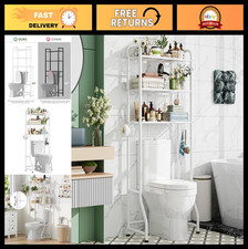 3-Tier Over The Toilet Storage Rack - Metal Bathroom Organizer Shelf with Hooks