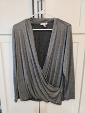 Nine West Silver Blouse Wrap Drape Metallic Shimmer Sheer Dressy  XL 1X