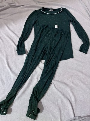 Eberjey Pajamas Kids Size 8. Unisex. Green With Evergreen Print. Long Sleeve