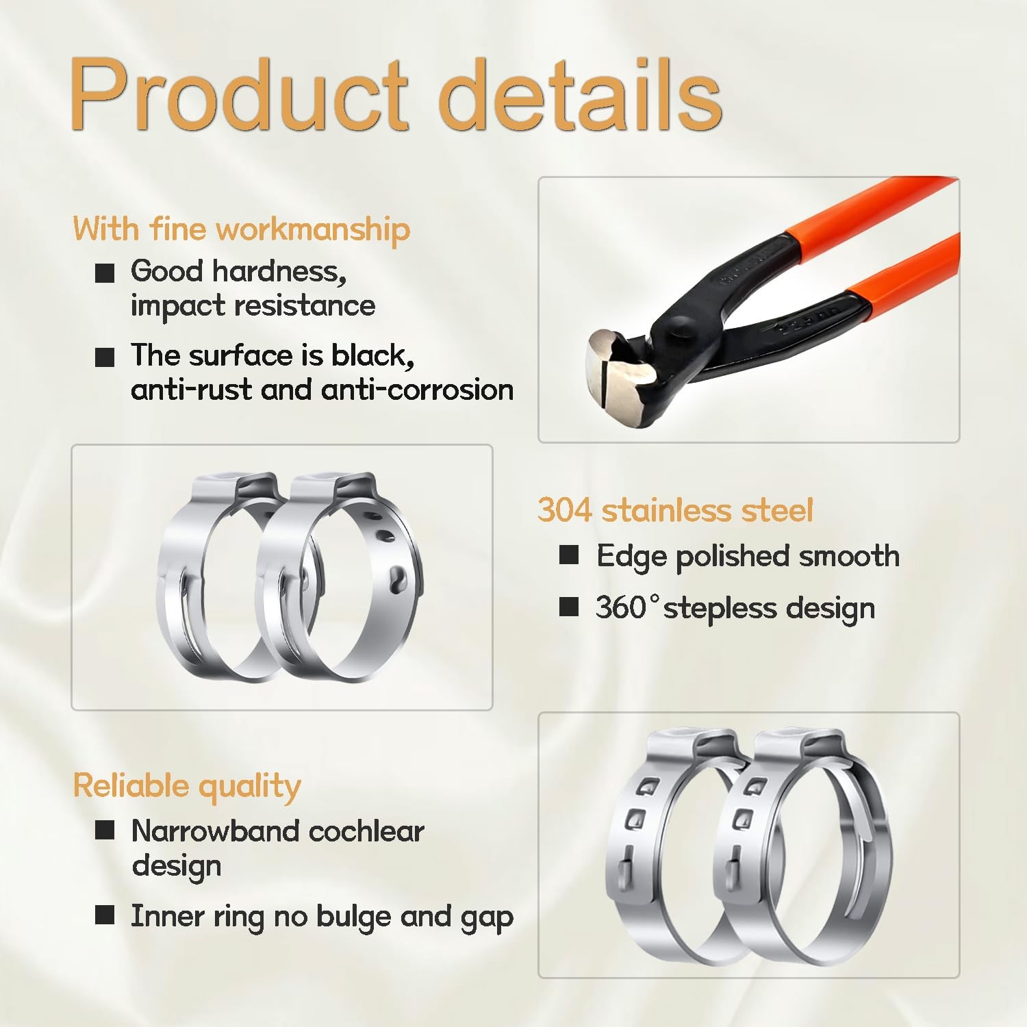 Single Ear Hose Clamps 80 PCS 3 Sizes with Pliers 1/2 3/4 1 inch Kit