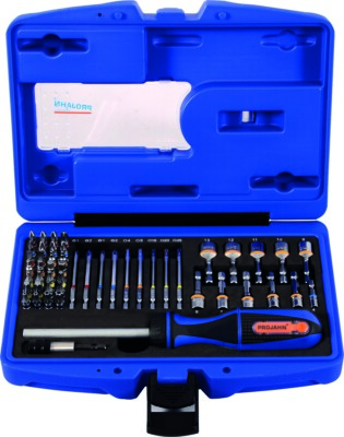 1/4'' Bit Box mit markierten Bits 60tlg + Ratschenschraubendreher mit Bitfach