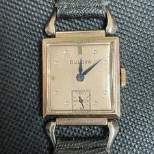 Bulova Vintage Rose Gold Blue Hands 14K Gold Filled Art Deco 1940's Wrist Watch