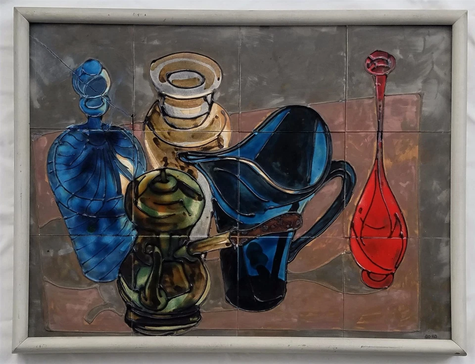 Bodegón pintado modernista de mediados de siglo de 1960 arte firmado Bond Foto 2 de 4