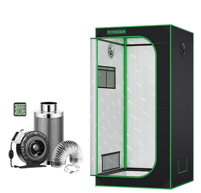 VIVOSUN 32''x32''x63'' 2.7x2.7ft Hydroponic Grow Tent w/ 4'' Inline Fan Kit 203 CFM