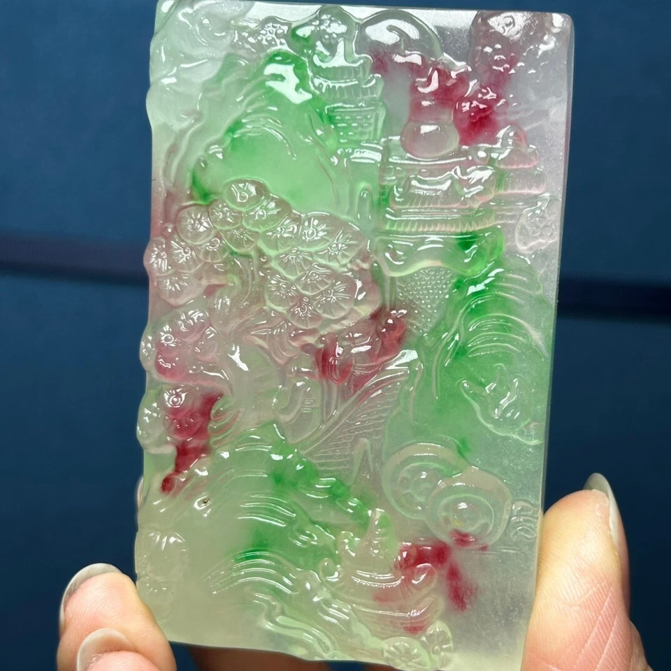 Real Natural Perfect High Ice Jade Jadeite landscape Pendant&Necklace - Image 3 of 4