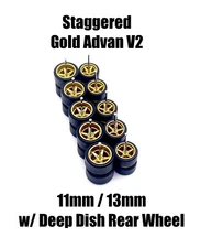 5x Regular Gold Advan V2 11/13mm Wheels Rubber Tires for 1/64 H0T Wheelz