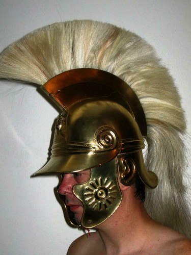 16ga Brass Sca Larp Medieval Roman Celtic Helmet With White Plume - Picture 2 of 5