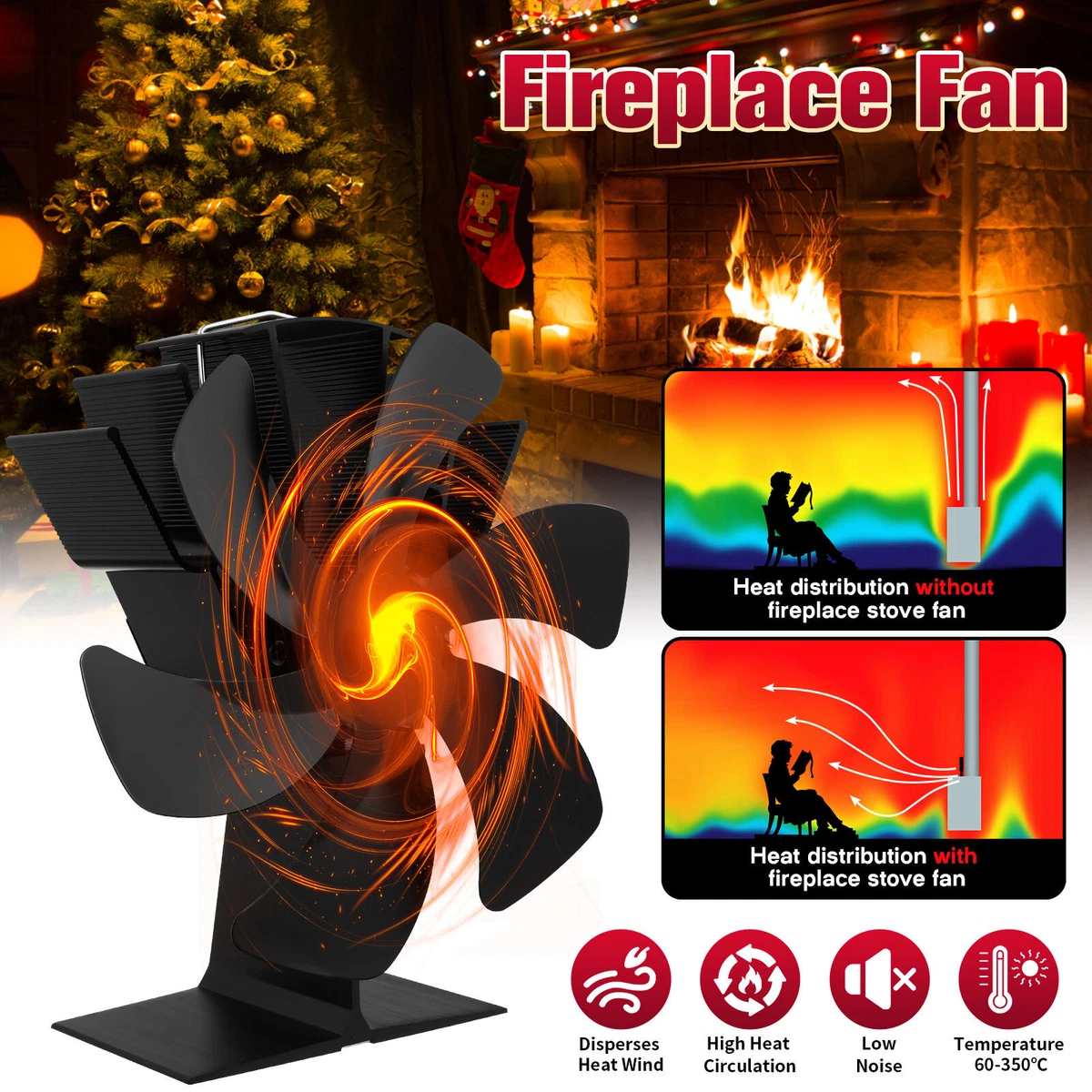 6 Blade Stove Top Fan Eco Heat Powered Wood Burning Log Fire Burner Stove  Fan AU | eBay