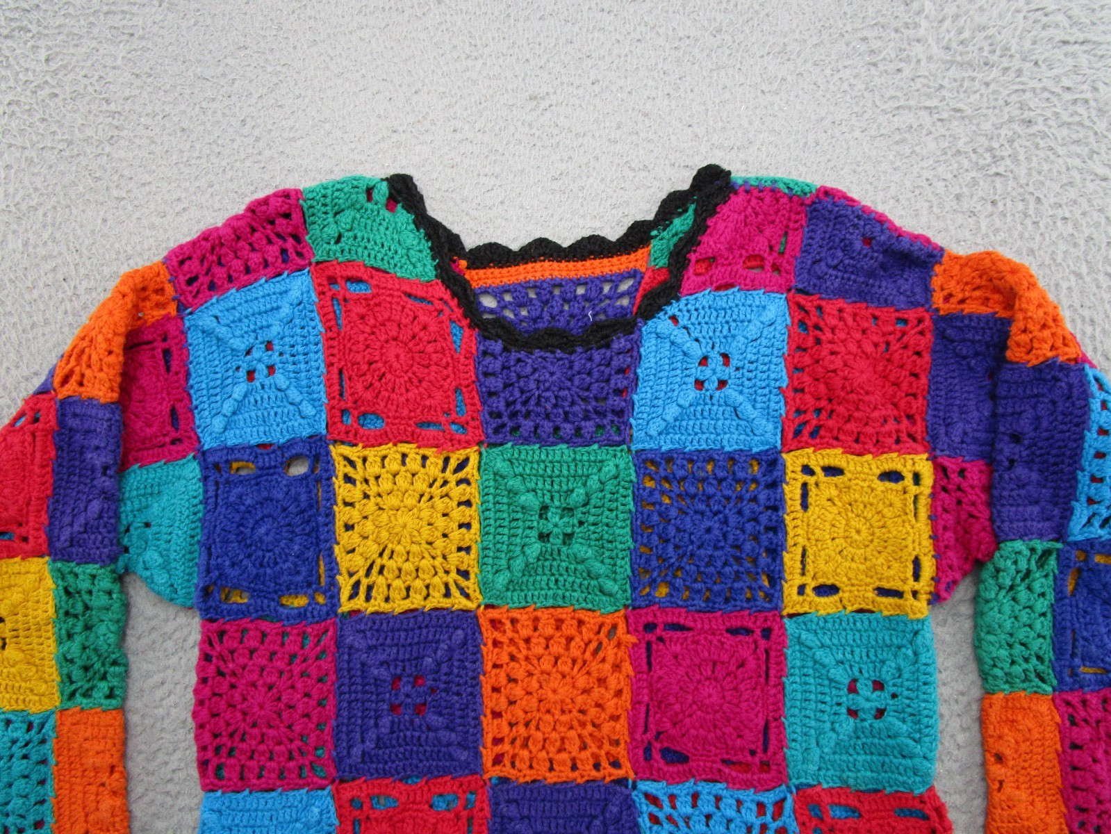 Vintage Patchwork Crochet Knit Pullover Sweater C… - image 3