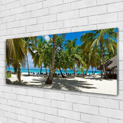 Tableau sur verre acrylique Palmiers devant le soleil orange