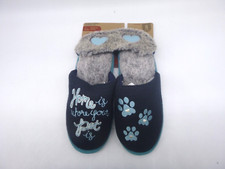 Dearfoams "Home Is Where Your Pet Is" Paw Print Wmn's Slippers Mask Sz S 5-6