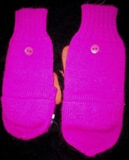 girls BRIGHT PURPLE knit WINTER MITTENS GLOVES folds back tops EXPOSE FINGERS  