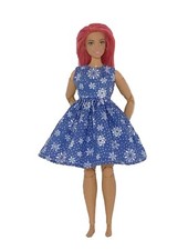 Dress handmade for Curvy Fashion Doll Clothes dark Slate Blue Snowflake Cotton