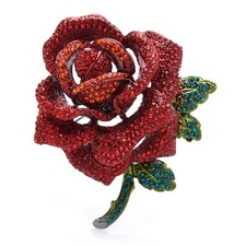 Rose Flower Brooch for Women Girls Red Rhinestone Crystal Rose Lapel Pin Eleg...